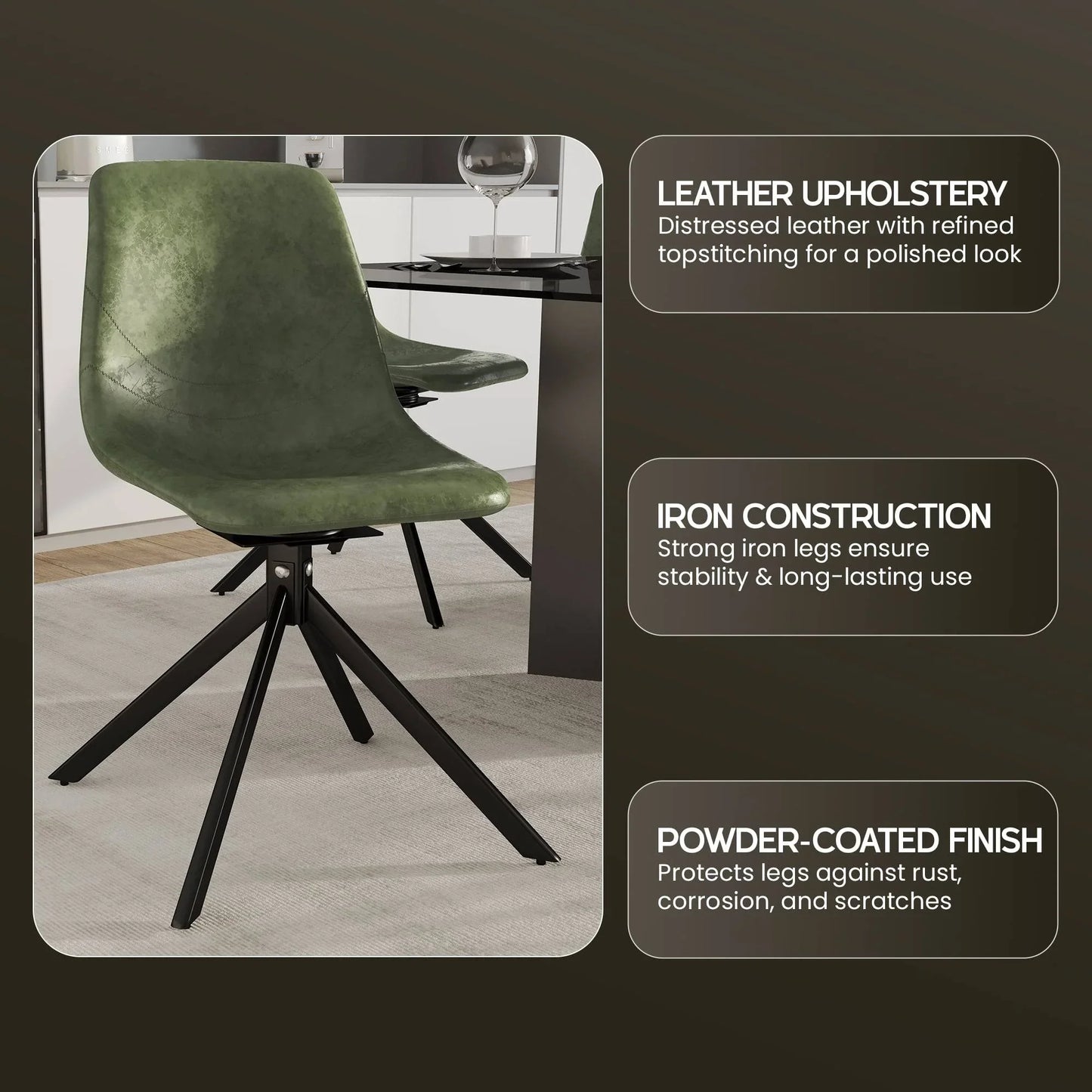 Markley Modern Leather Swival Dining Chair With Metal Legs - Elax Furniture