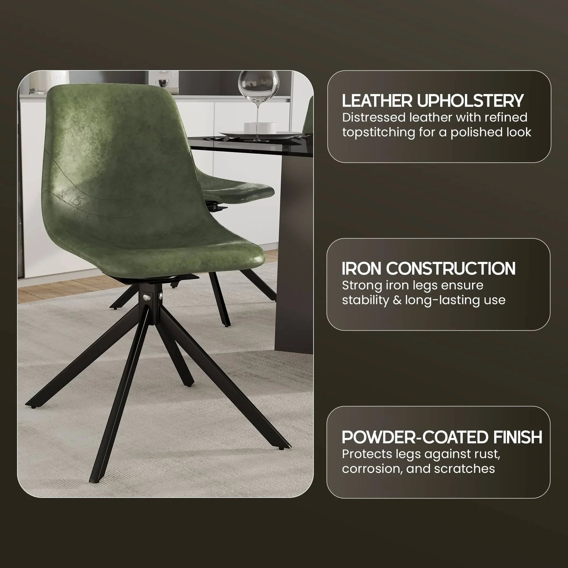 Markley Modern Leather Swival Dining Chair With Metal Legs - Elax Furniture