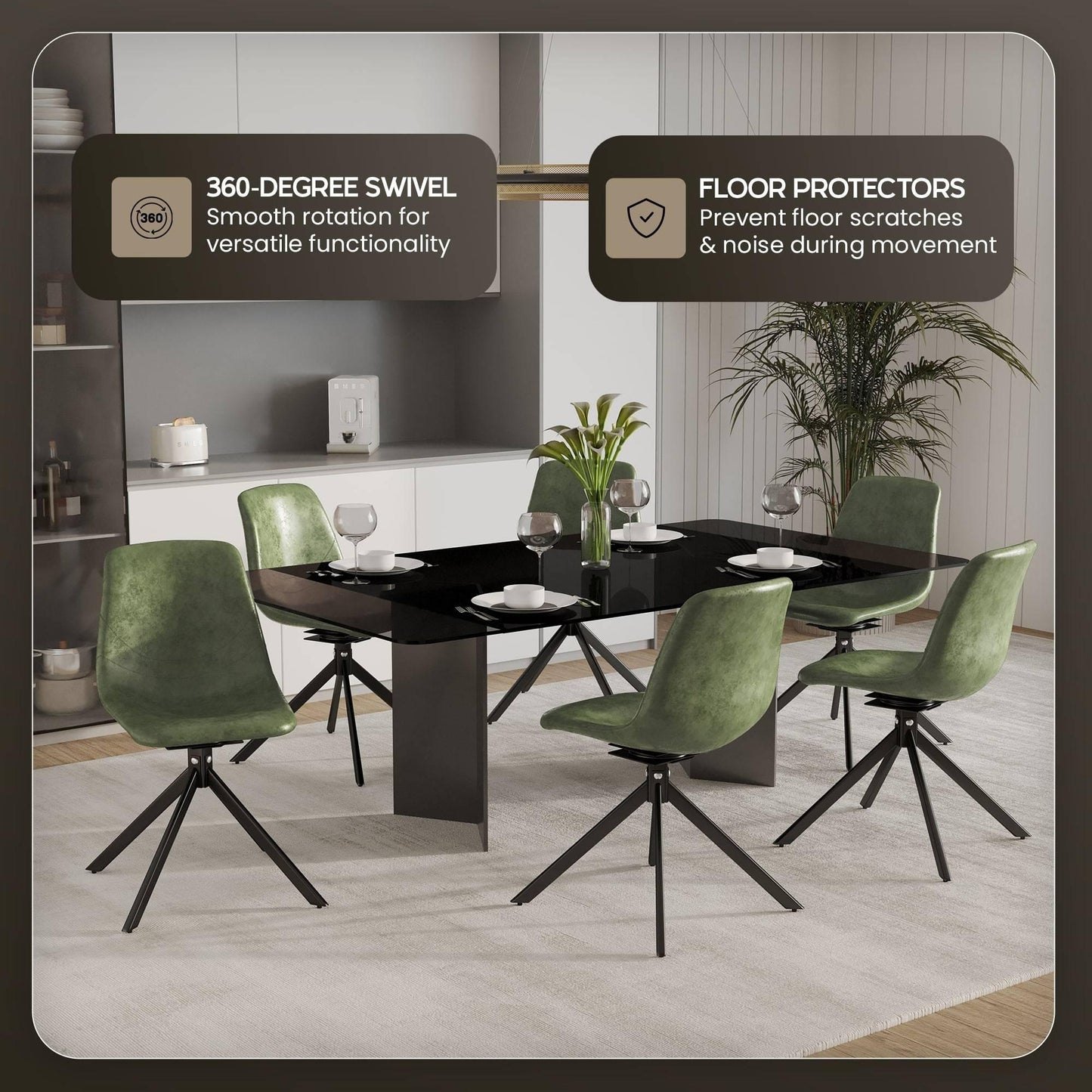 Markley Modern Leather Swival Dining Chair With Metal Legs - Elax Furniture