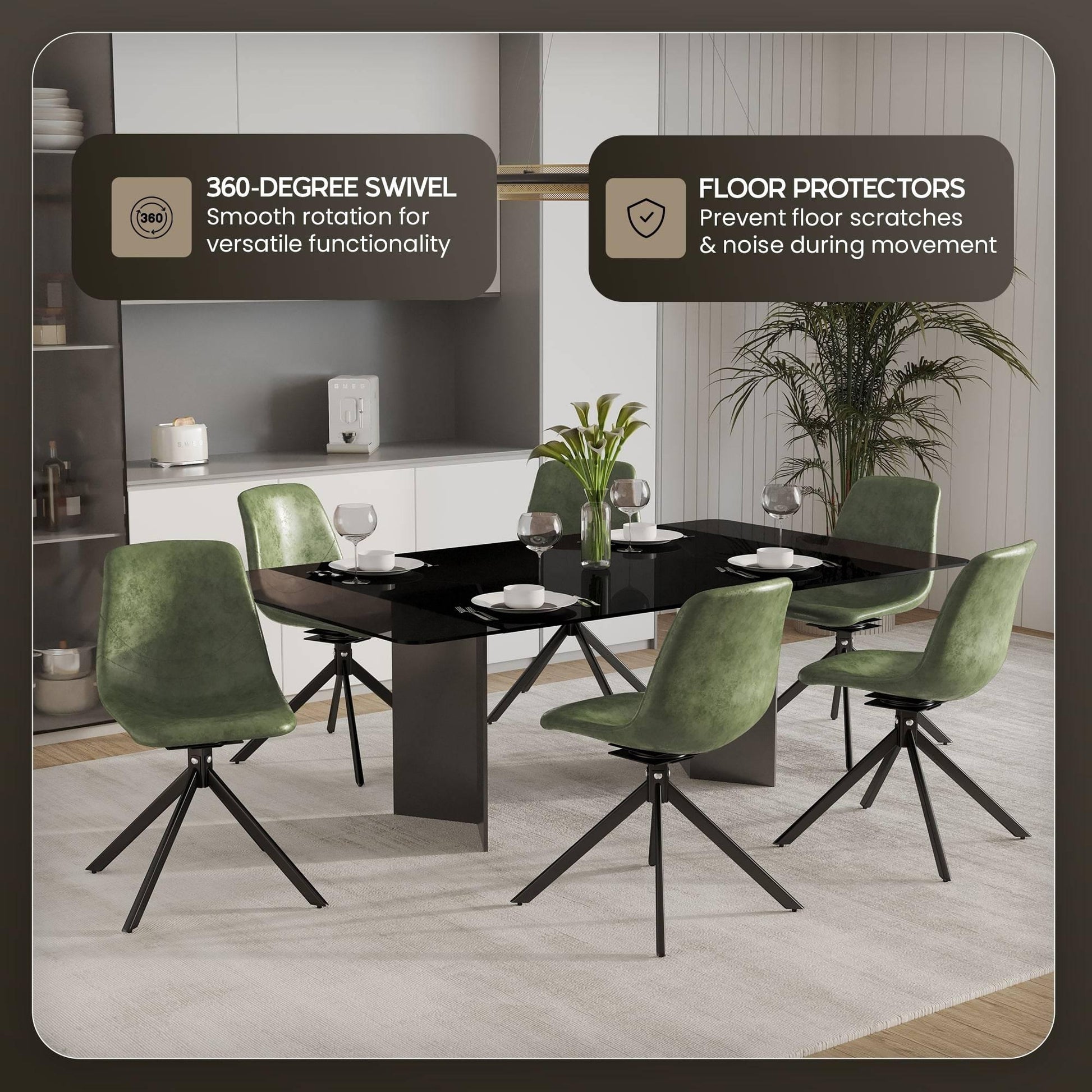 Markley Modern Leather Swival Dining Chair With Metal Legs - Elax Furniture