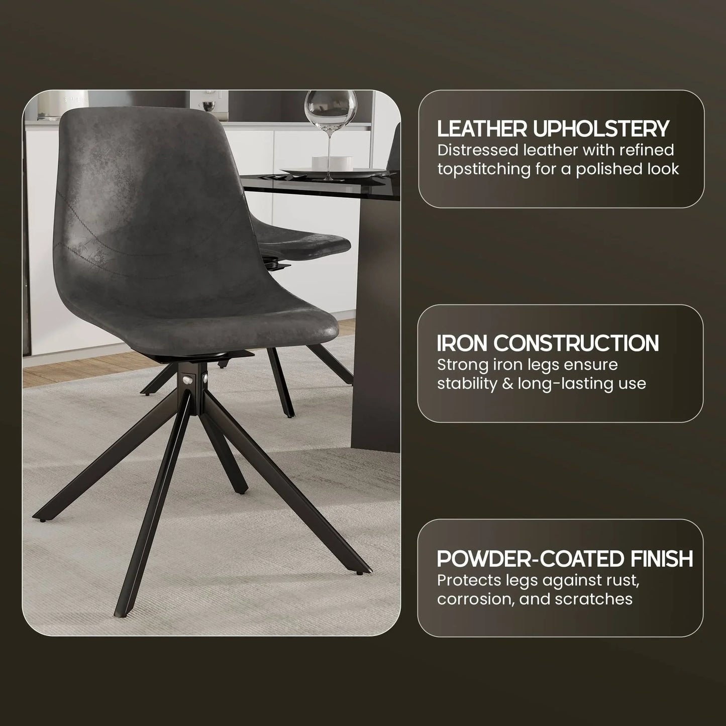 Markley Modern Leather Swival Dining Chair With Metal Legs - Elax Furniture