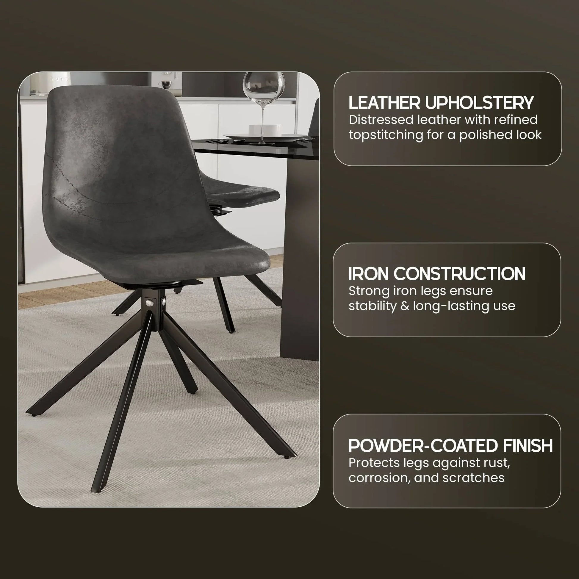 Markley Modern Leather Swival Dining Chair With Metal Legs - Elax Furniture