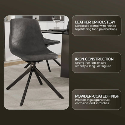 Markley Modern Leather Swival Dining Chair With Metal Legs - Elax Furniture
