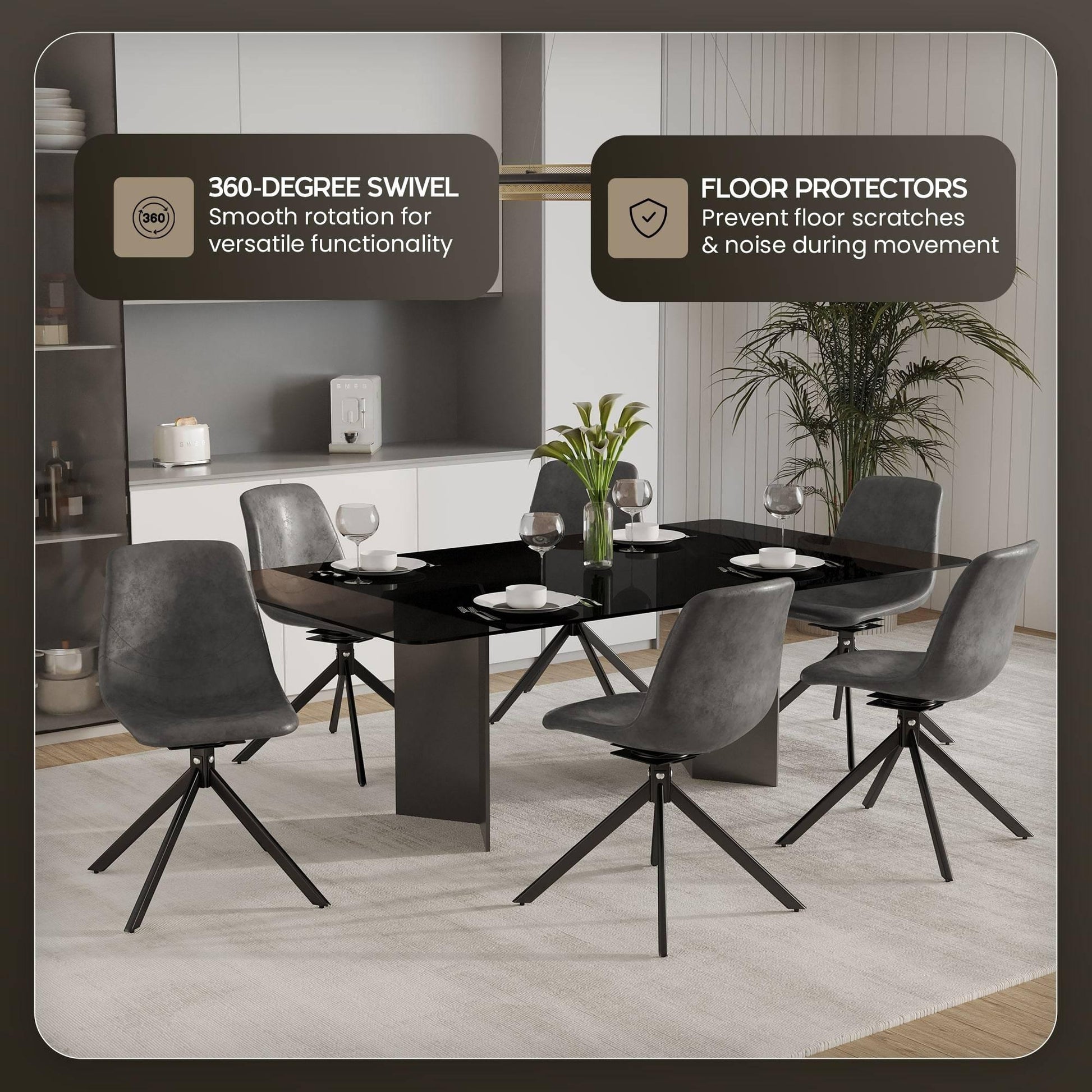 Markley Modern Leather Swival Dining Chair With Metal Legs - Elax Furniture