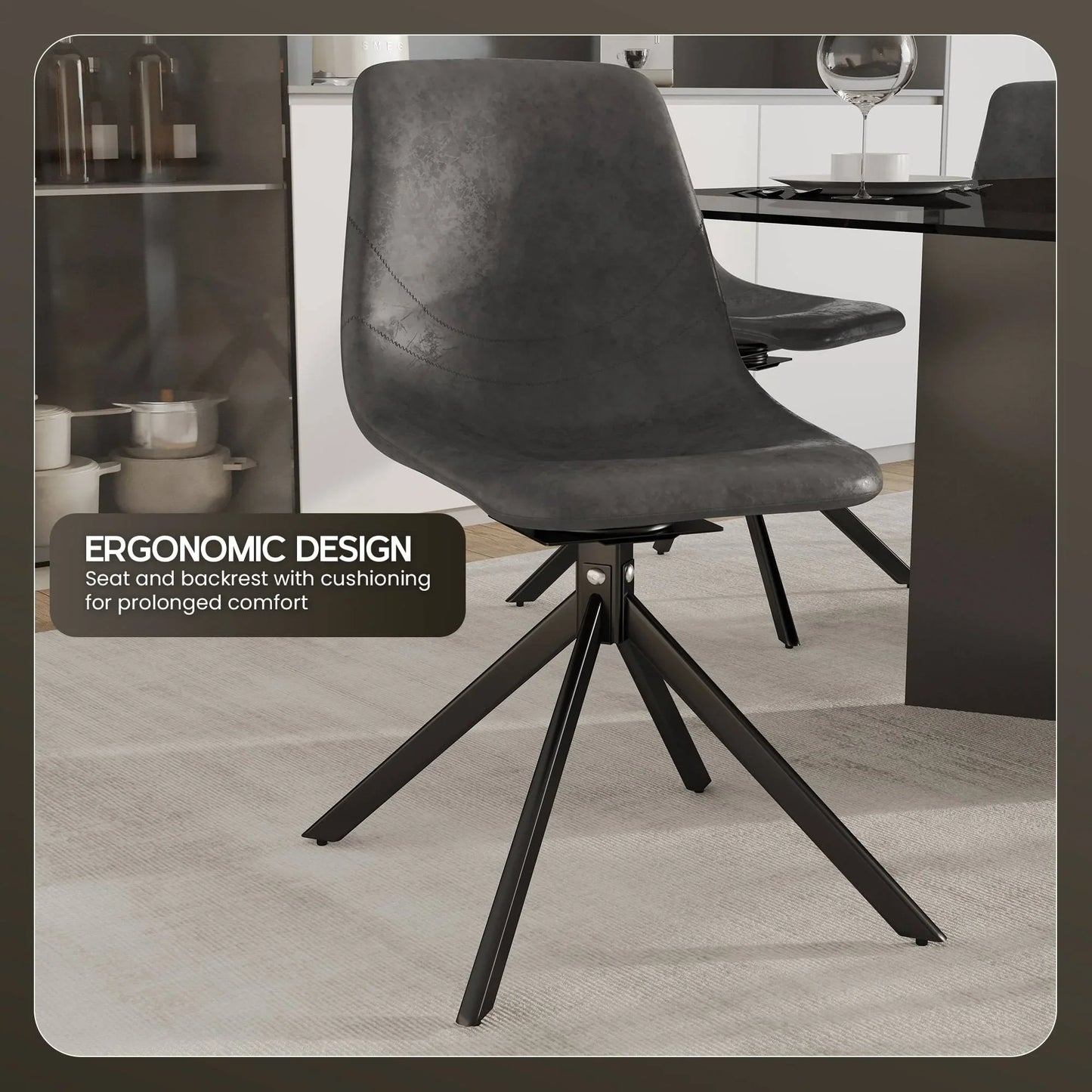 Markley Modern Leather Swival Dining Chair With Metal Legs - Elax Furniture