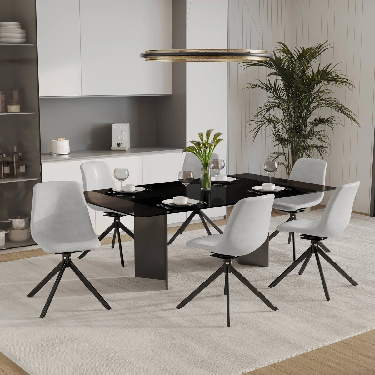Markley Modern Leather Swival Dining Chair With Metal Legs - Elax Furniture
