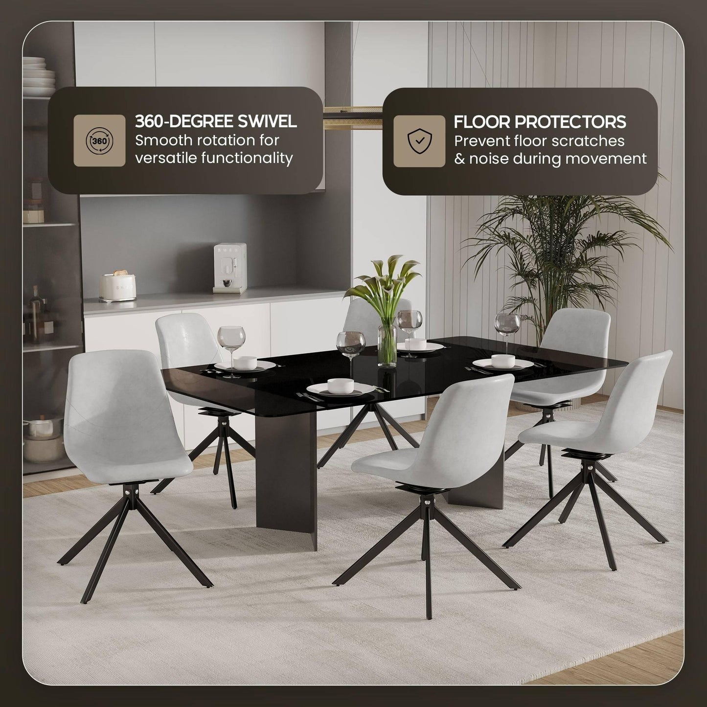 Markley Modern Leather Swival Dining Chair With Metal Legs - Elax Furniture