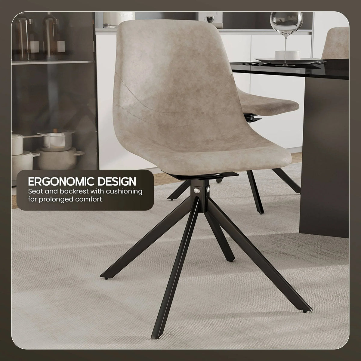 Markley Modern Leather Swival Dining Chair With Metal Legs - Elax Furniture