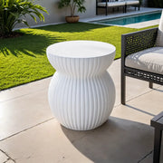 Mander Fiberstone Side Table with Ribbed Hourglass Design for Indoor and Outdoor - Elax Furniture