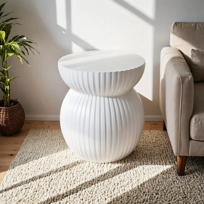 Mander Fiberstone Side Table with Ribbed Hourglass Design for Indoor and Outdoor - Elax Furniture