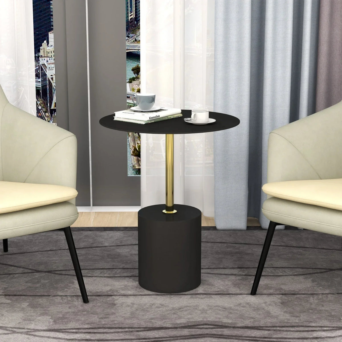 Malta Round Side Table Modern Accent End Table with Stainless Steel Pedestal Base - Elax Furniture