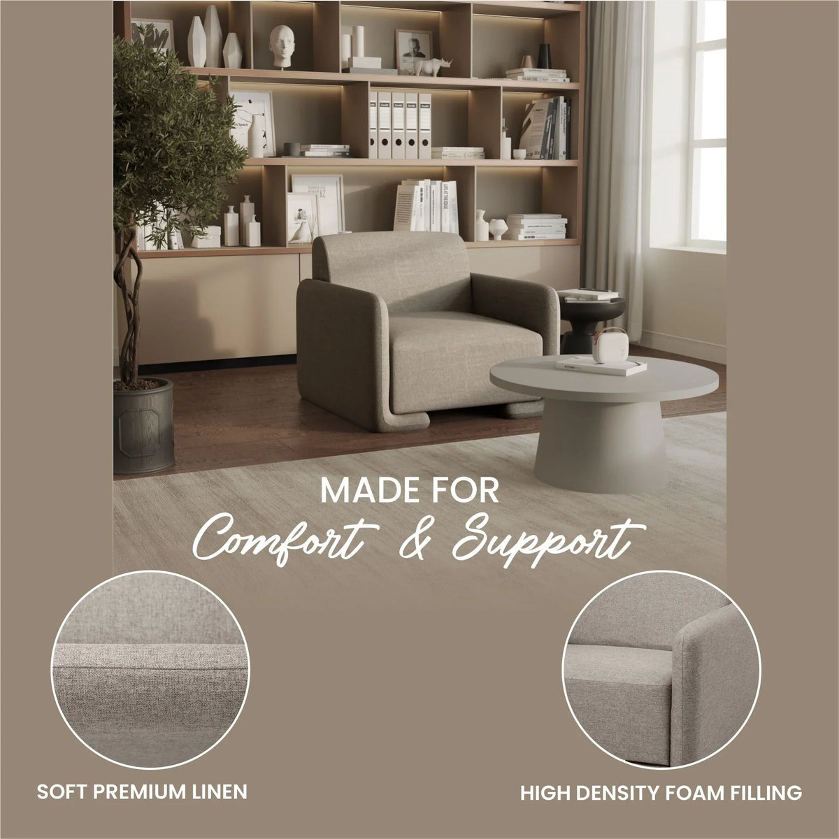 Nyta Accent Chair Upholstered in Linen/Boucle with Pine Wood Frame - Elax Furniture