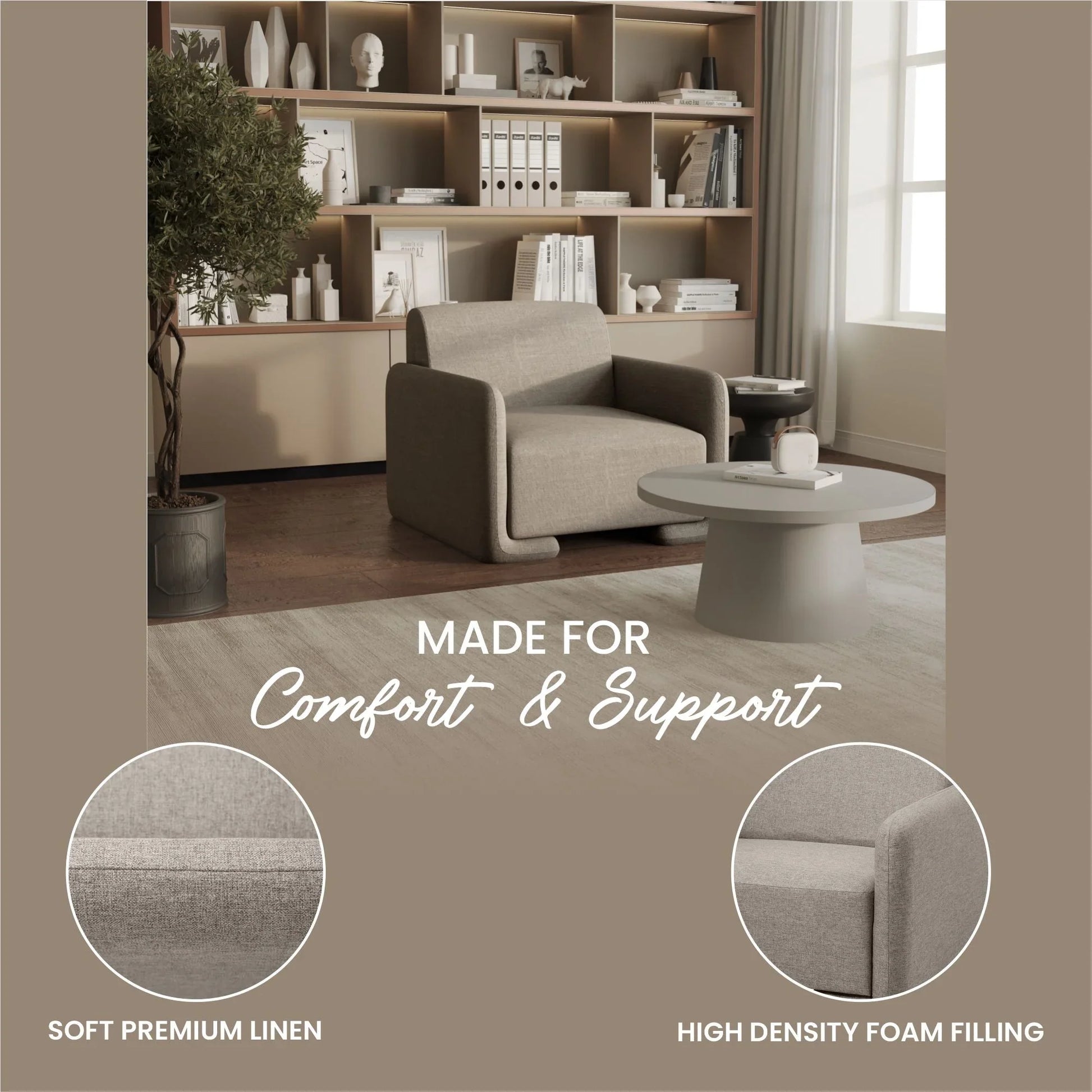 Nyta Accent Chair Upholstered in Linen/Boucle with Pine Wood Frame - Elax Furniture