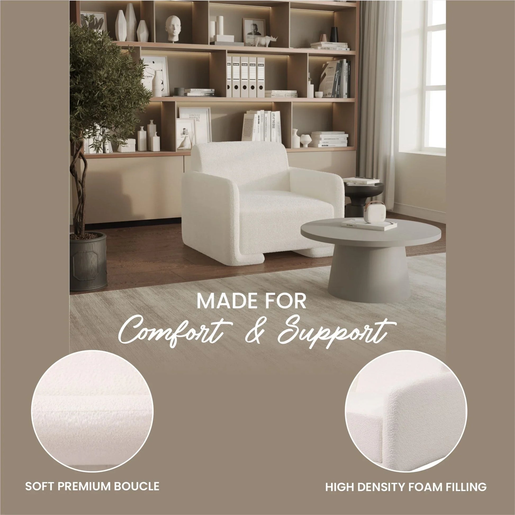 Nyta Accent Chair Upholstered in Linen/Boucle with Pine Wood Frame - Elax Furniture