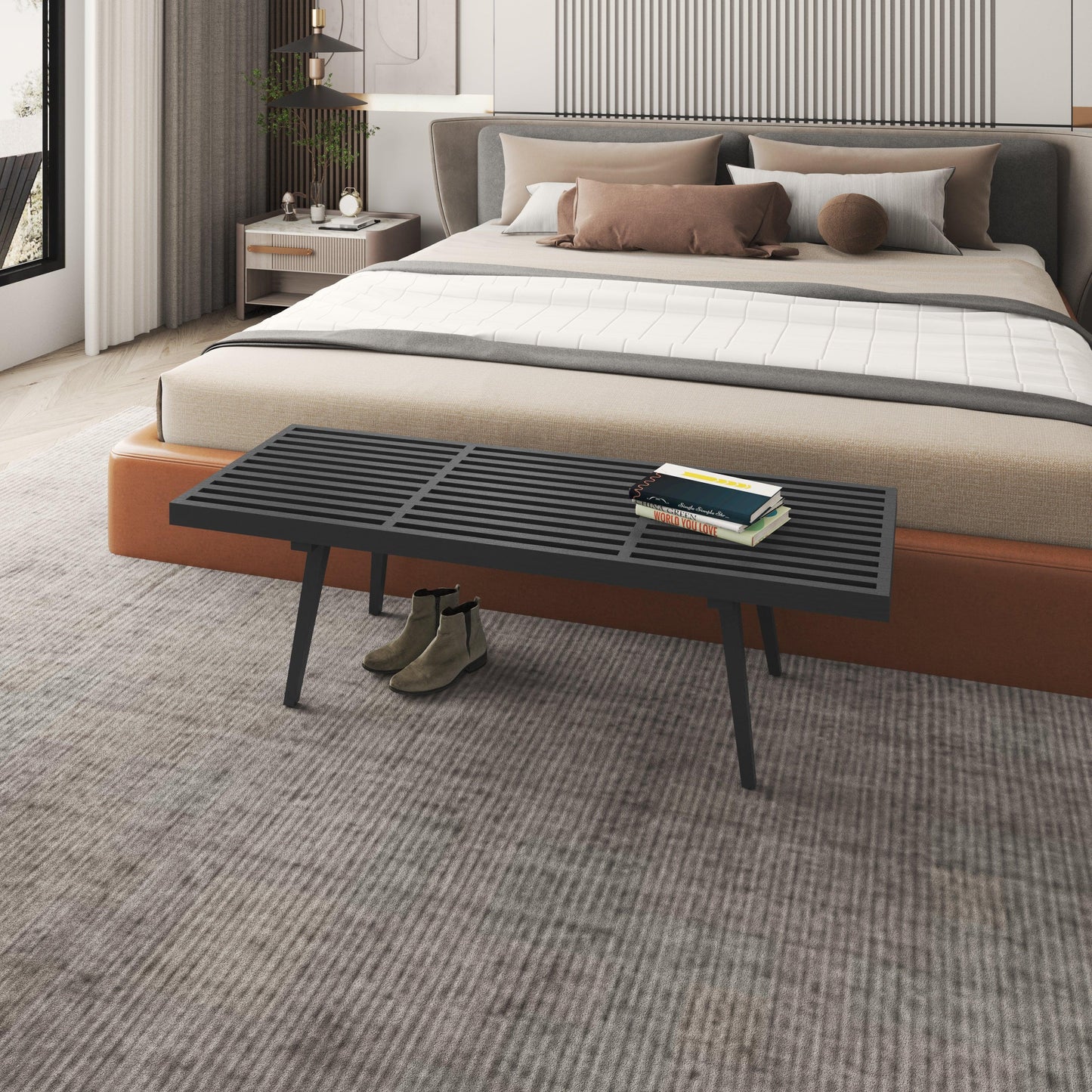 Inwood 5 Feet Platform Bench with Rubberwood Frame and Beech Wood Legs - Elax Furniture