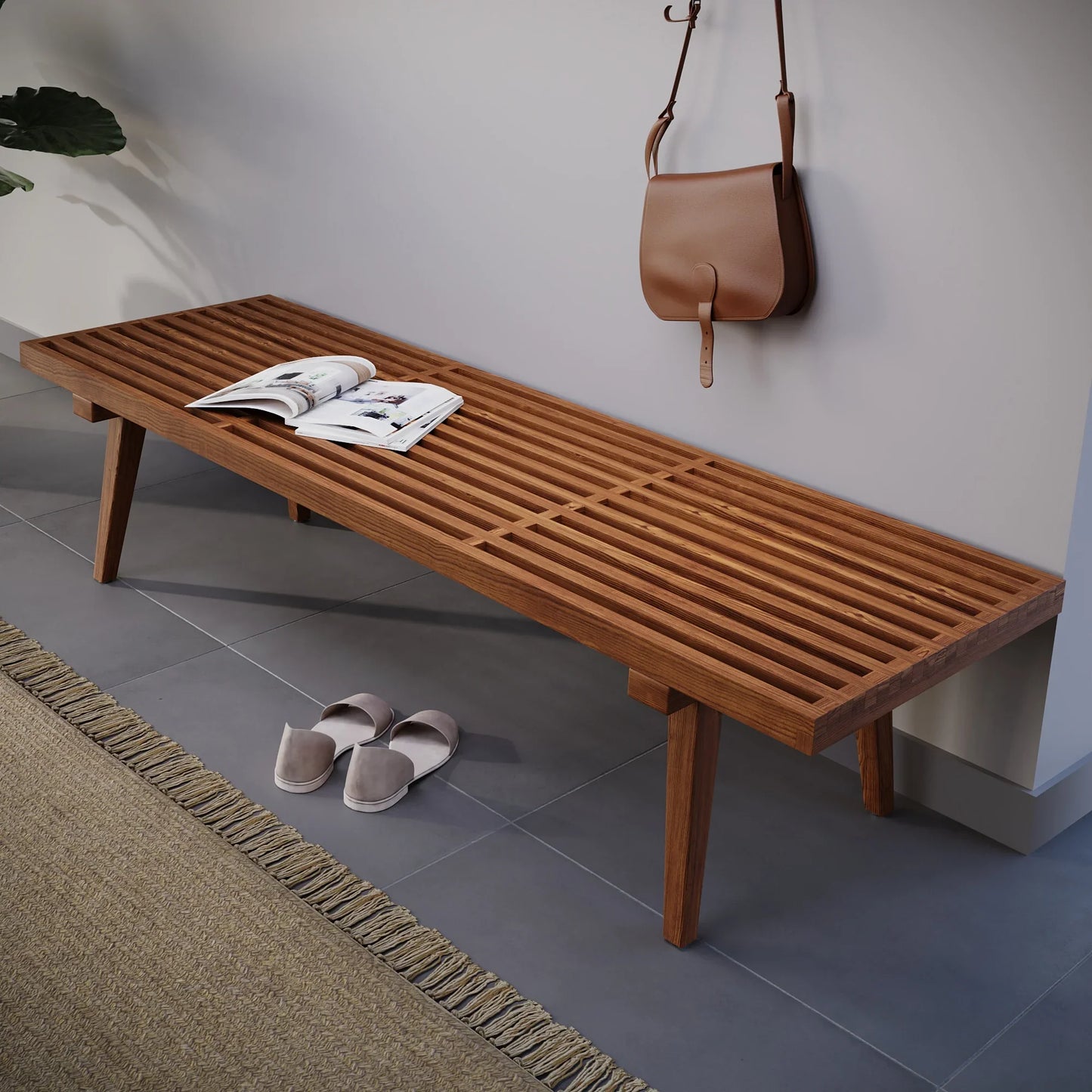 Inwood 5 Feet Platform Bench with Rubberwood Frame and Beech Wood Legs - Elax Furniture