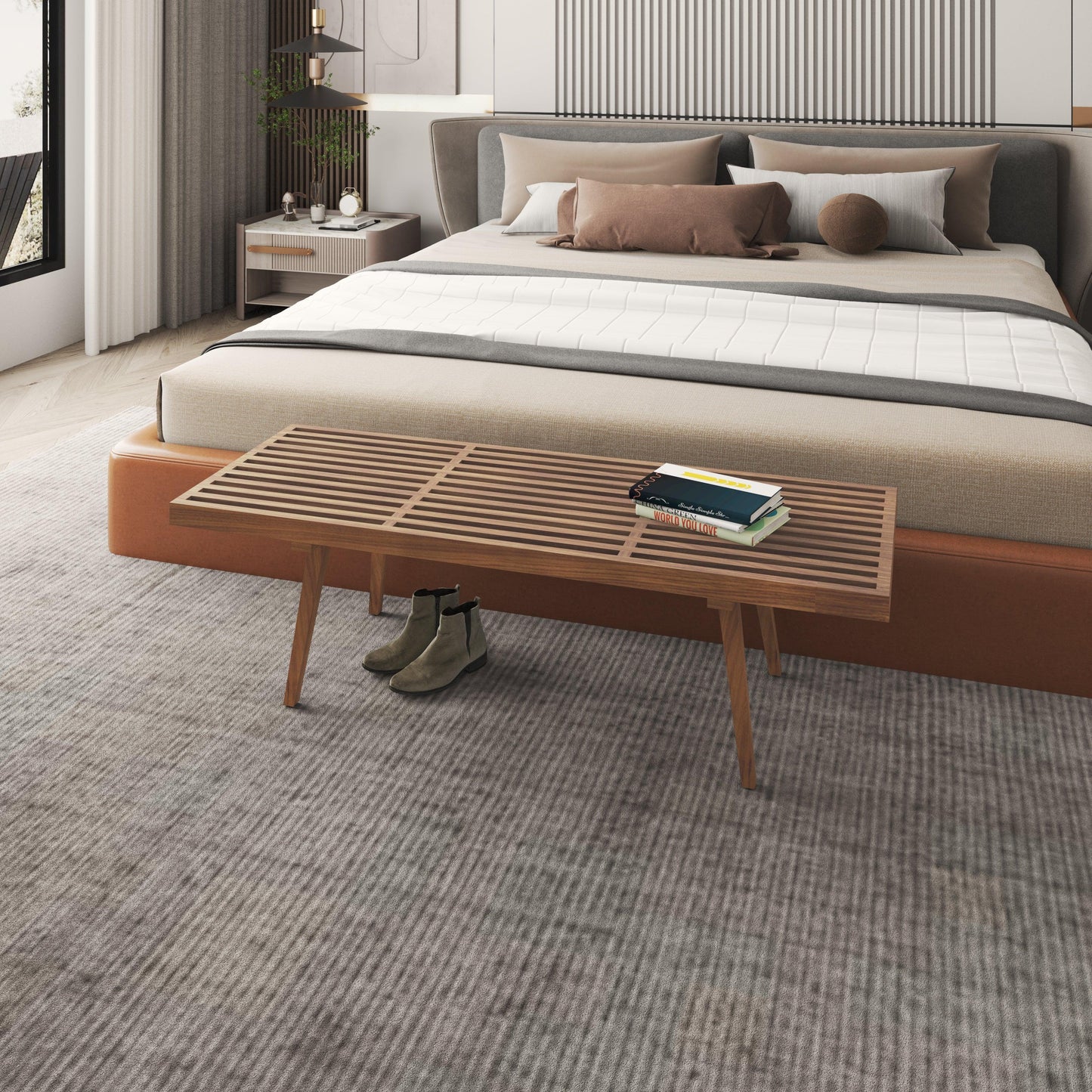 Inwood 5 Feet Platform Bench with Rubberwood Frame and Beech Wood Legs - Elax Furniture