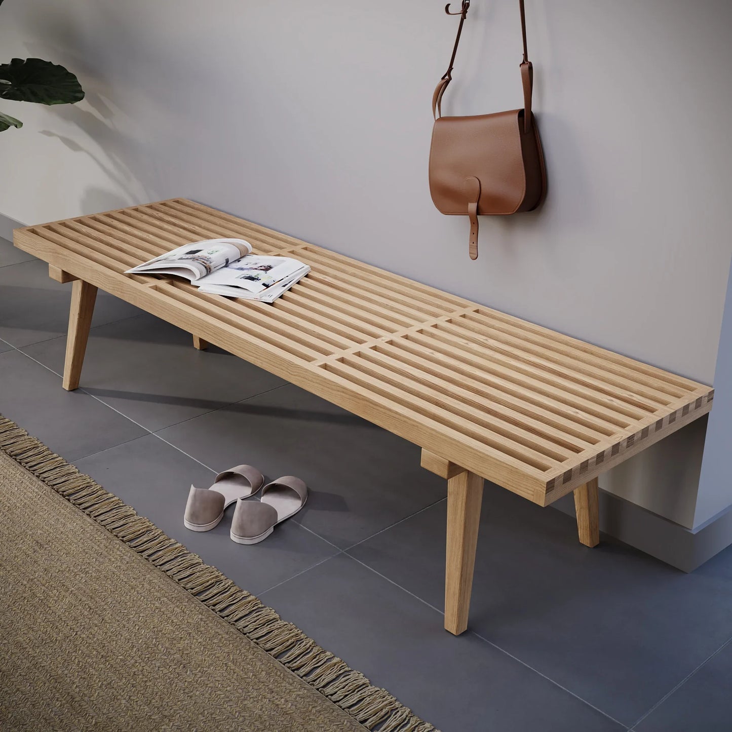Inwood 5 Feet Platform Bench with Rubberwood Frame and Beech Wood Legs - Elax Furniture