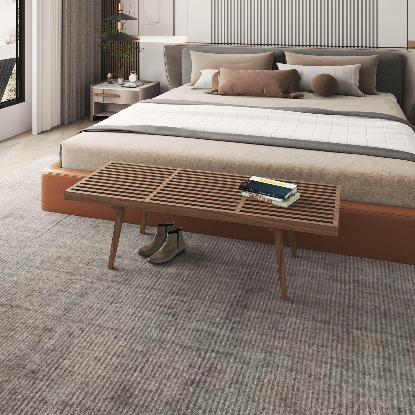 Inwood 5 Feet Platform Bench with Rubberwood Frame and Beech Wood Legs - Elax Furniture