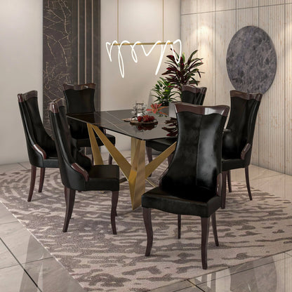 Novara Series Modern Dining Side Chair Upholstered in Leather/Velvet with Rubberwood Legs - Elax Furniture