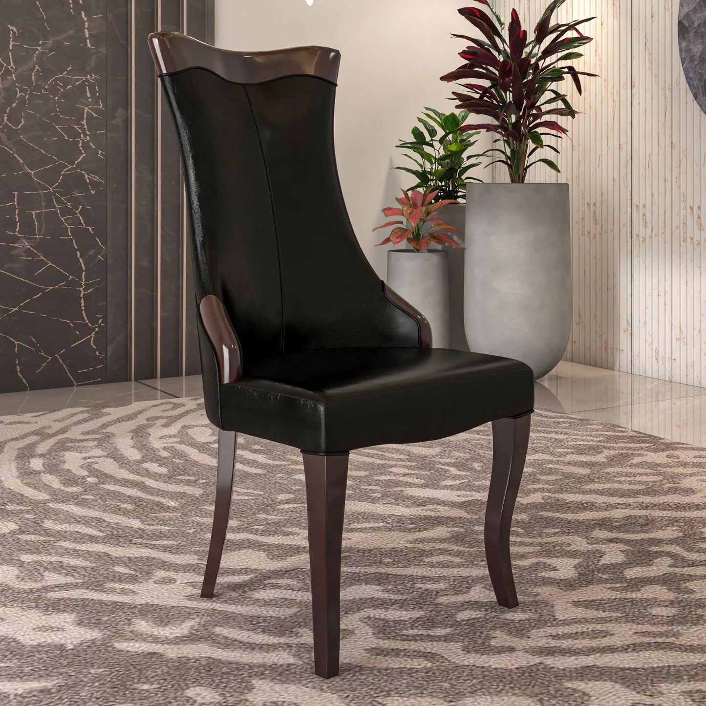 Novara Series Modern Dining Side Chair Upholstered in Leather/Velvet with Rubberwood Legs - Elax Furniture