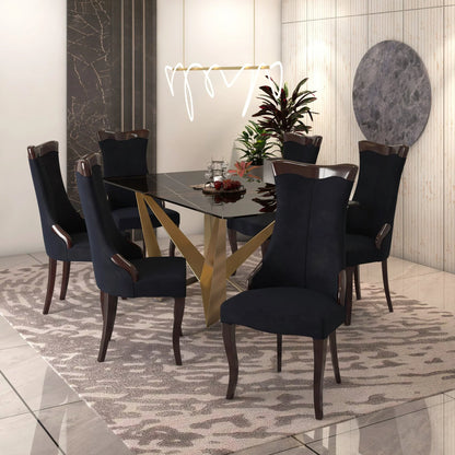 Novara Series Modern Dining Side Chair Upholstered in Leather/Velvet with Rubberwood Legs - Elax Furniture