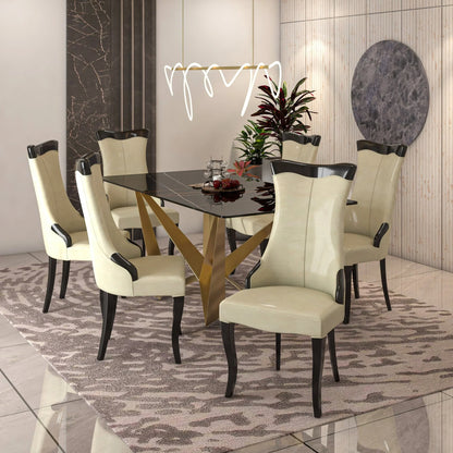 Novara Series Modern Dining Side Chair Upholstered in Leather/Velvet with Rubberwood Legs - Elax Furniture