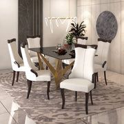 Novara Series Modern Dining Side Chair Upholstered in Leather/Velvet with Rubberwood Legs - Elax Furniture