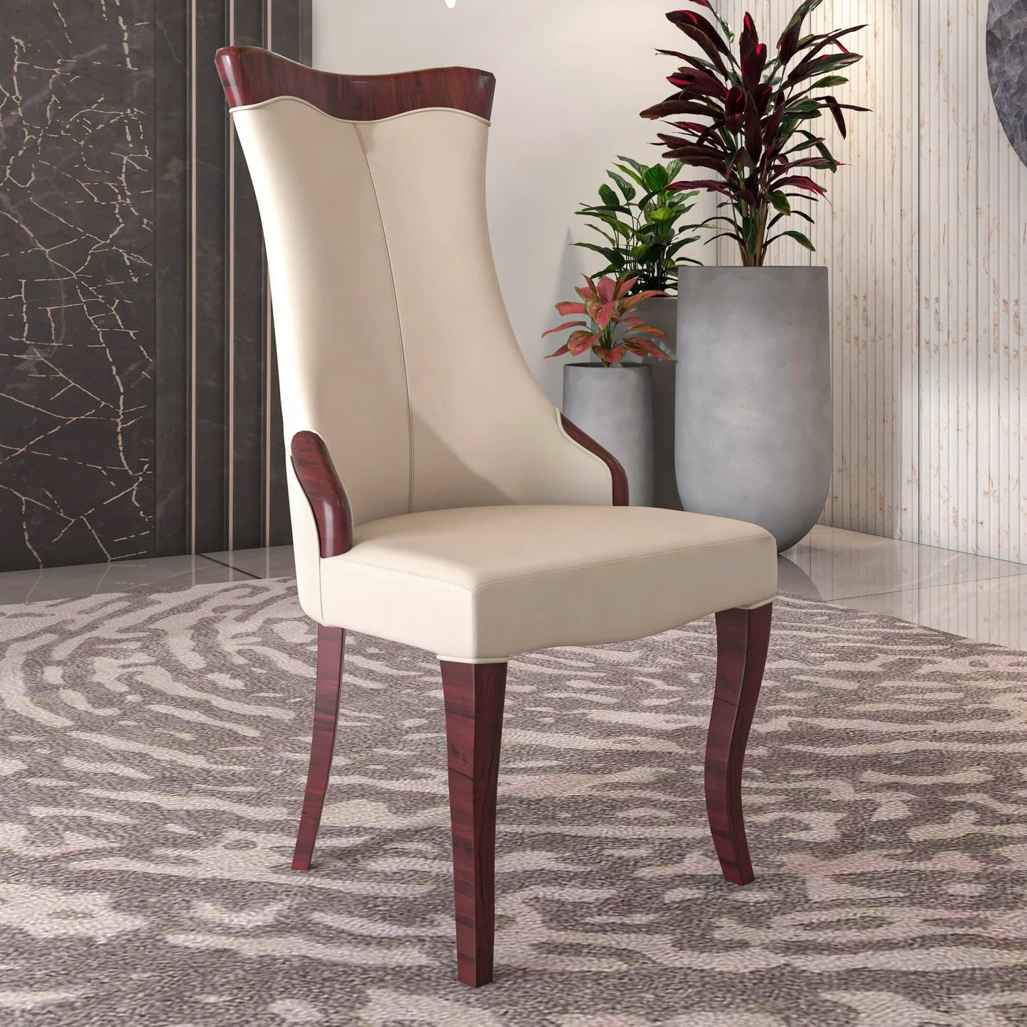 Novara Series Modern Dining Side Chair Upholstered in Leather/Velvet with Rubberwood Legs - Elax Furniture