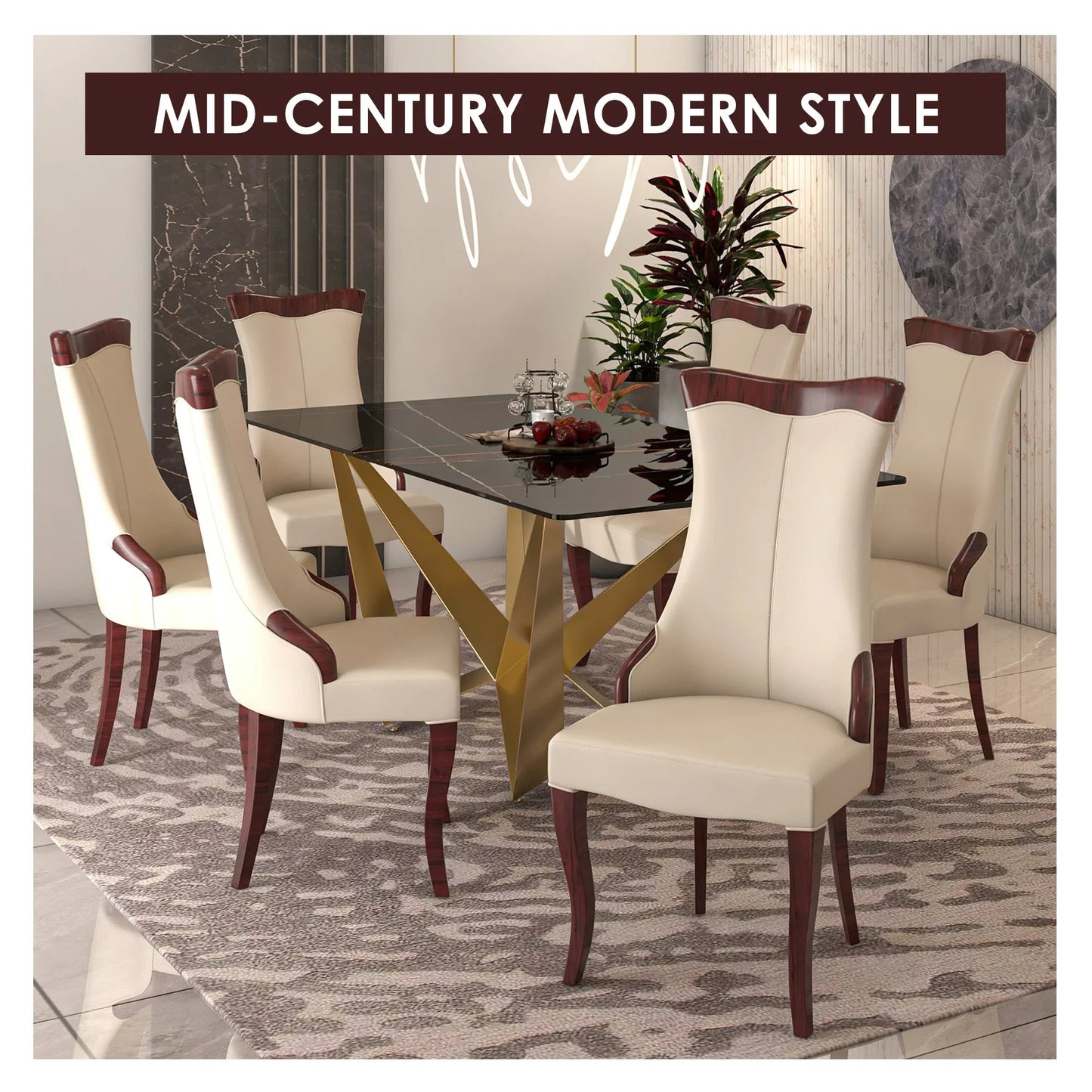 Novara Series Modern Dining Side Chair Upholstered in Leather/Velvet with Rubberwood Legs - Elax Furniture