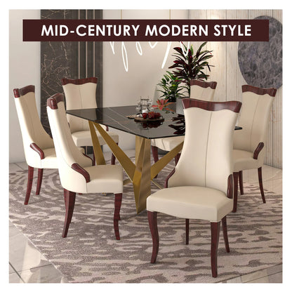 Novara Series Modern Dining Side Chair Upholstered in Leather/Velvet with Rubberwood Legs - Elax Furniture