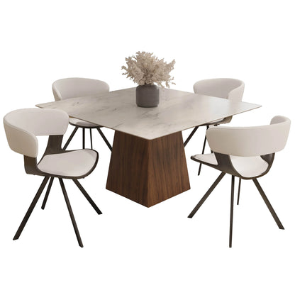 Zephry 5-Piece Dining Set with Square Dining Table White Sintered Stone Top and 4 Leather Dining Chairs - Elax Furniture