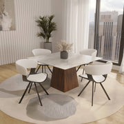 Zephry 5-Piece Dining Set with Square Dining Table White Sintered Stone Top and 4 Leather Dining Chairs - Elax Furniture