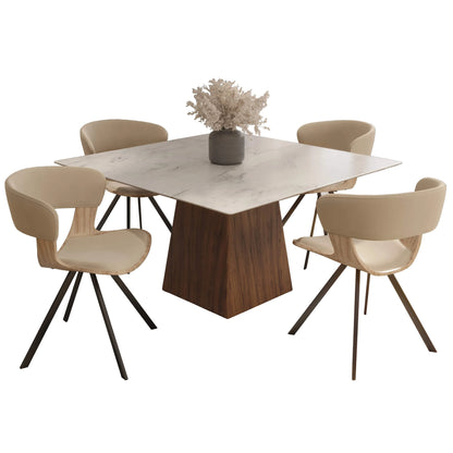 Zephry 5-Piece Dining Set with Square Dining Table White Sintered Stone Top and 4 Leather Dining Chairs - Elax Furniture