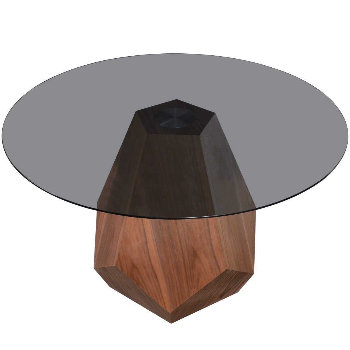 Nebo Modern Dining Table in Walnut Base with Glass/Sintered Stone Table Top Black Glass Dining Table Leisuremod