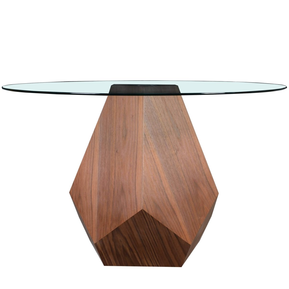 Nebo Modern Dining Table in Walnut Base with Glass/Sintered Stone Table Top Clear Glass Dining Table Leisuremod