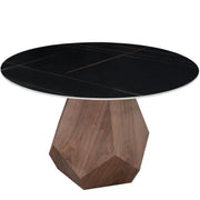 Nebo Modern Dining Table in Walnut Base with Glass/Sintered Stone Table Top Black Stone Dining Table Leisuremod
