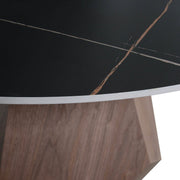 Nebo Modern Dining Table in Walnut Base with Glass/Sintered Stone Table Top Black Stone Dining Table Leisuremod