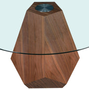 Nebo Modern Dining Table in Walnut Base with Glass/Sintered Stone Table Top Clear Glass Dining Table Leisuremod