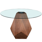 Nebo Modern Dining Table in Walnut Base with Glass/Sintered Stone Table Top Clear Glass Dining Table Leisuremod