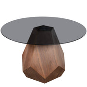 Nebo Modern Dining Table in Walnut Base with Glass/Sintered Stone Table Top Black Glass Dining Table Leisuremod