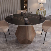 Nebo Modern Dining Table in Walnut Base with Glass/Sintered Stone Table Top Black Stone Dining Table Leisuremod