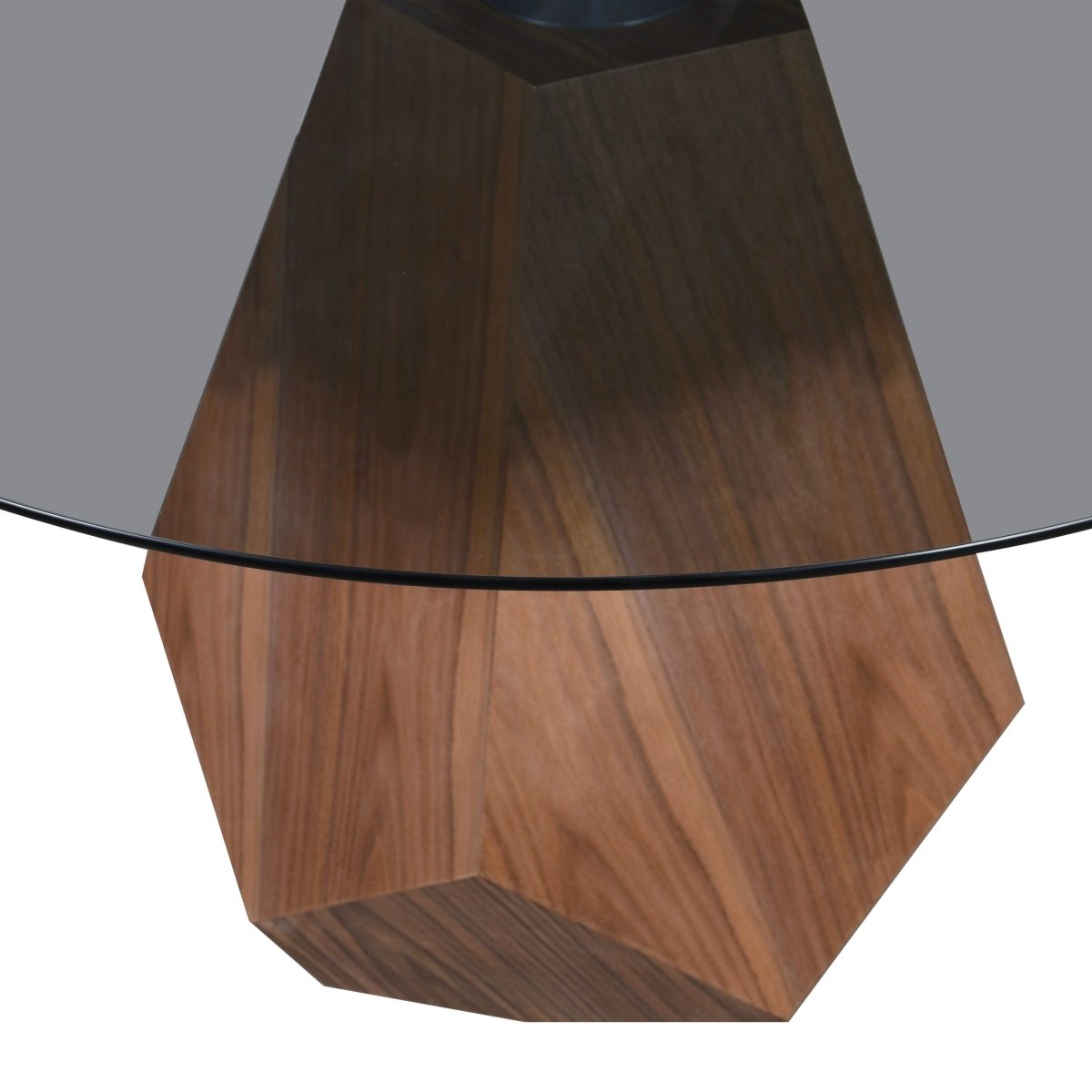 Nebo Modern Dining Table in Walnut Base with Glass/Sintered Stone Table Top Black Glass Dining Table Leisuremod