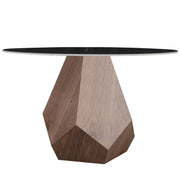 Nebo Modern Dining Table in Walnut Base with Glass/Sintered Stone Table Top Black Stone Dining Table Leisuremod