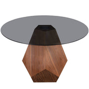 Nebo Modern Dining Table in Walnut Base with Glass/Sintered Stone Table Top Black Glass Dining Table Leisuremod
