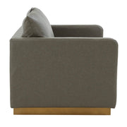Nervo Upholstered Velvet/Leather Loveseat with Gold Stainless Steel Base Leather Grey Sofa Leisuremod