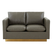 Nervo Upholstered Velvet/Leather Loveseat with Gold Stainless Steel Base Leather Grey Sofa Leisuremod
