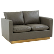 Nervo Upholstered Velvet/Leather Loveseat with Gold Stainless Steel Base Leather Grey Sofa Leisuremod