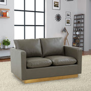 Nervo Upholstered Velvet/Leather Loveseat with Gold Stainless Steel Base Leather Grey Sofa Leisuremod