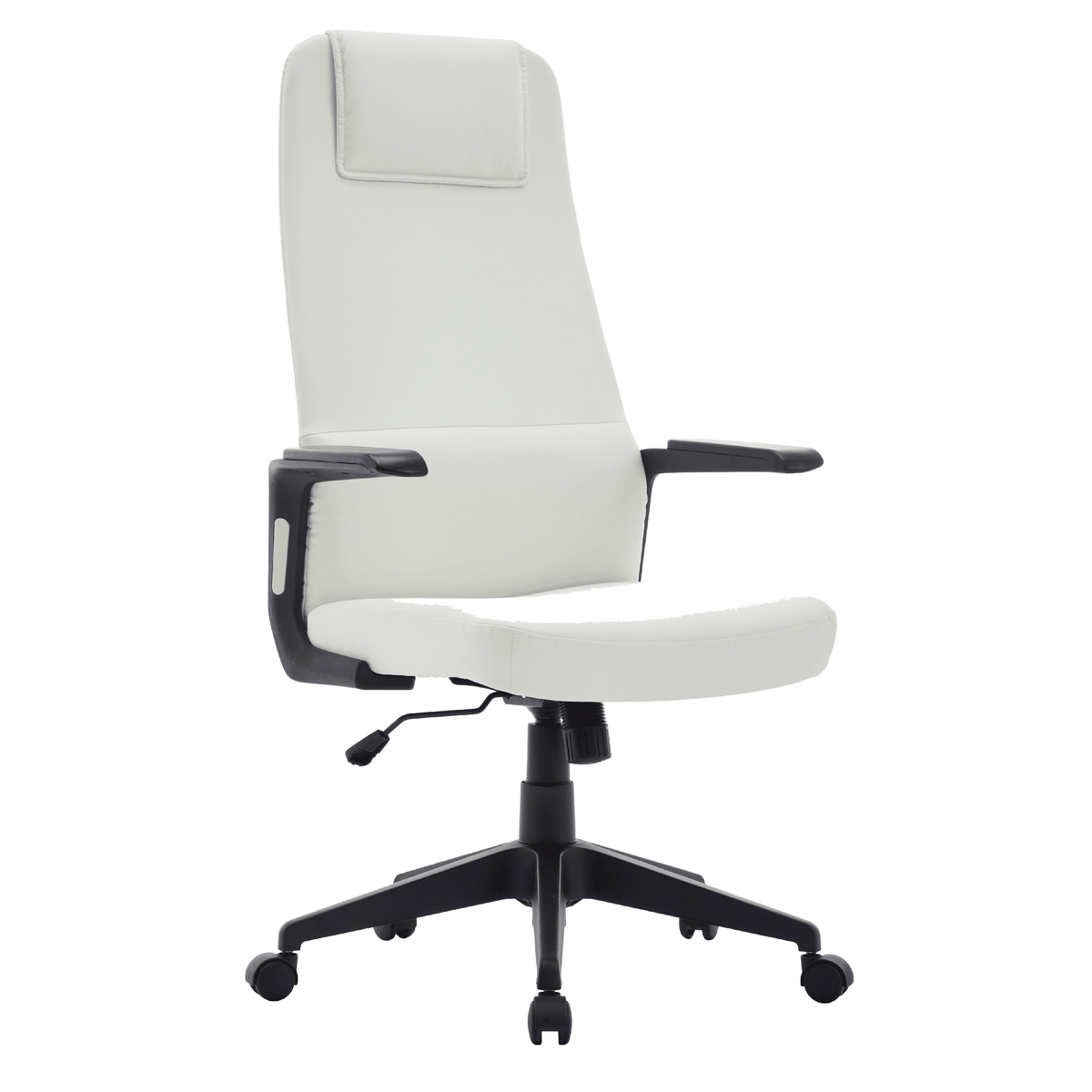 Nexa High-Back Conference Office Chair in Leather/Polyester Adjustable Height Swivel and Tilt White Leather Office Chair Leisuremod